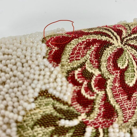 Stunning Embellished White Seed Beaded Tapestry Shoulder Handbag Chain Strap VTG - Picture 12 of 14